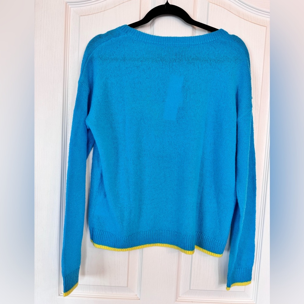 Lilly Pulitzer Turquoise Charlton Crewneck Sweater with Yellow Bright Sz M NWT - Picture 4 of 9